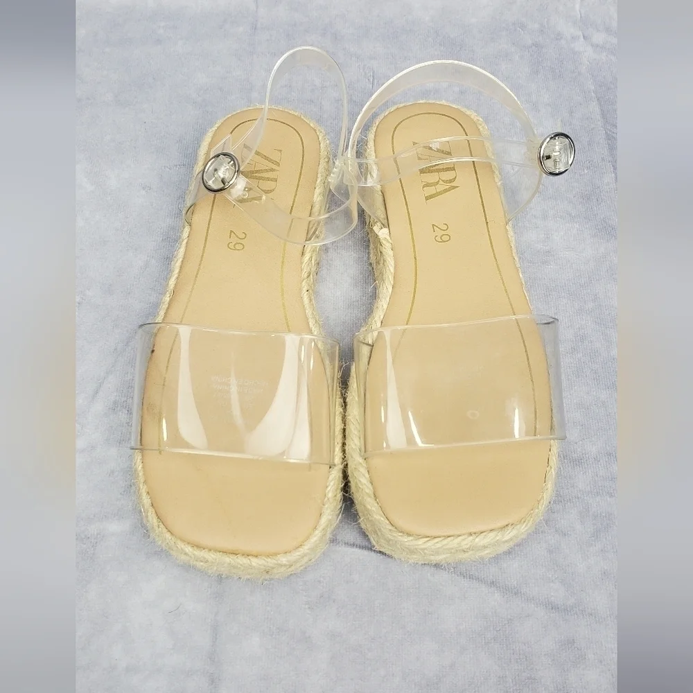 Zara Sandals Espadrille Flats Beige Fabric Slip On Girls Size 29‎